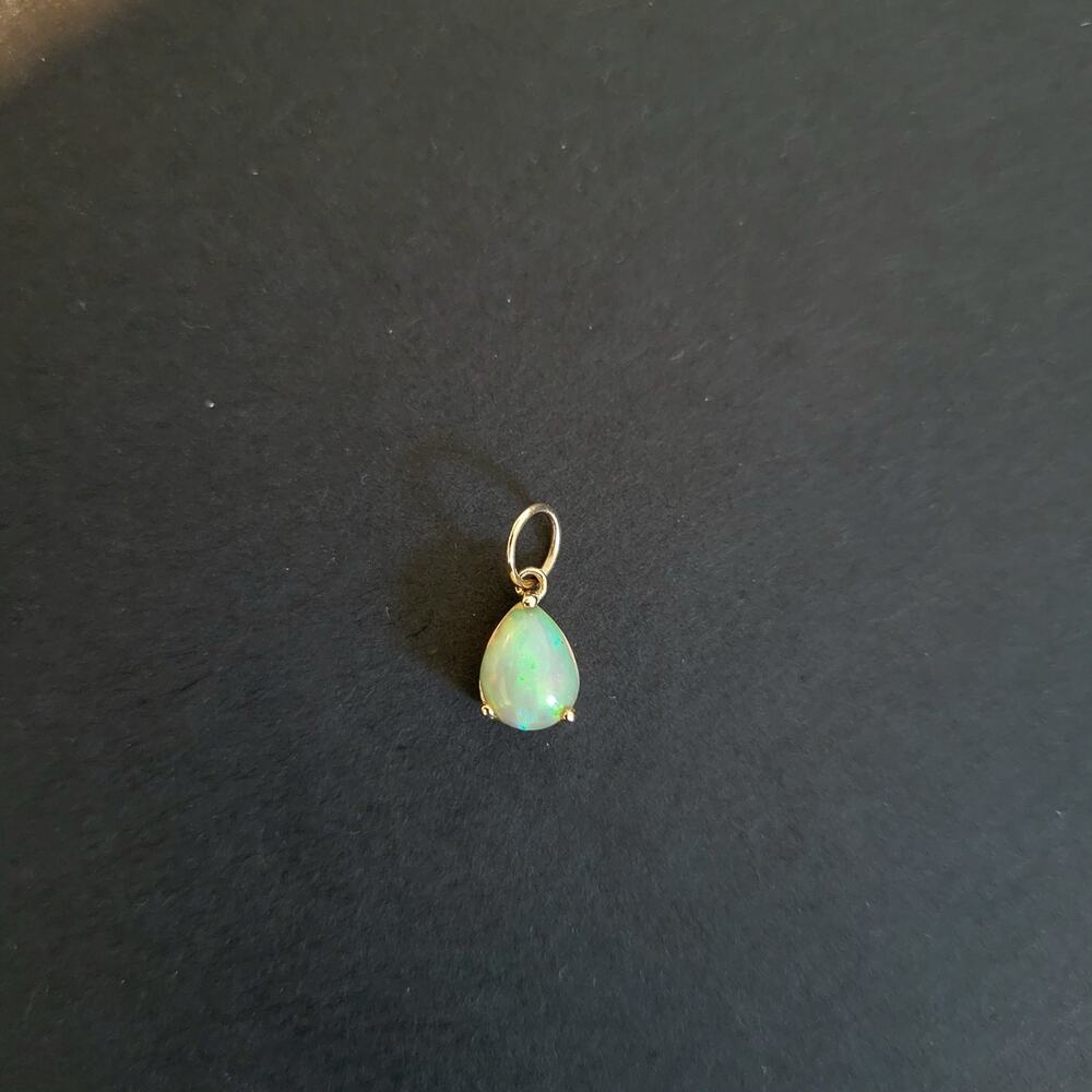 14k Solid Gold Opal Charm Pear Shaped October Birthstone Pendant